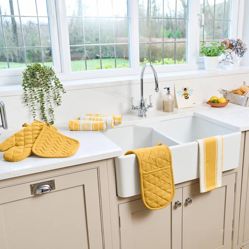 Striped Cotton Tea Towel - Ochre