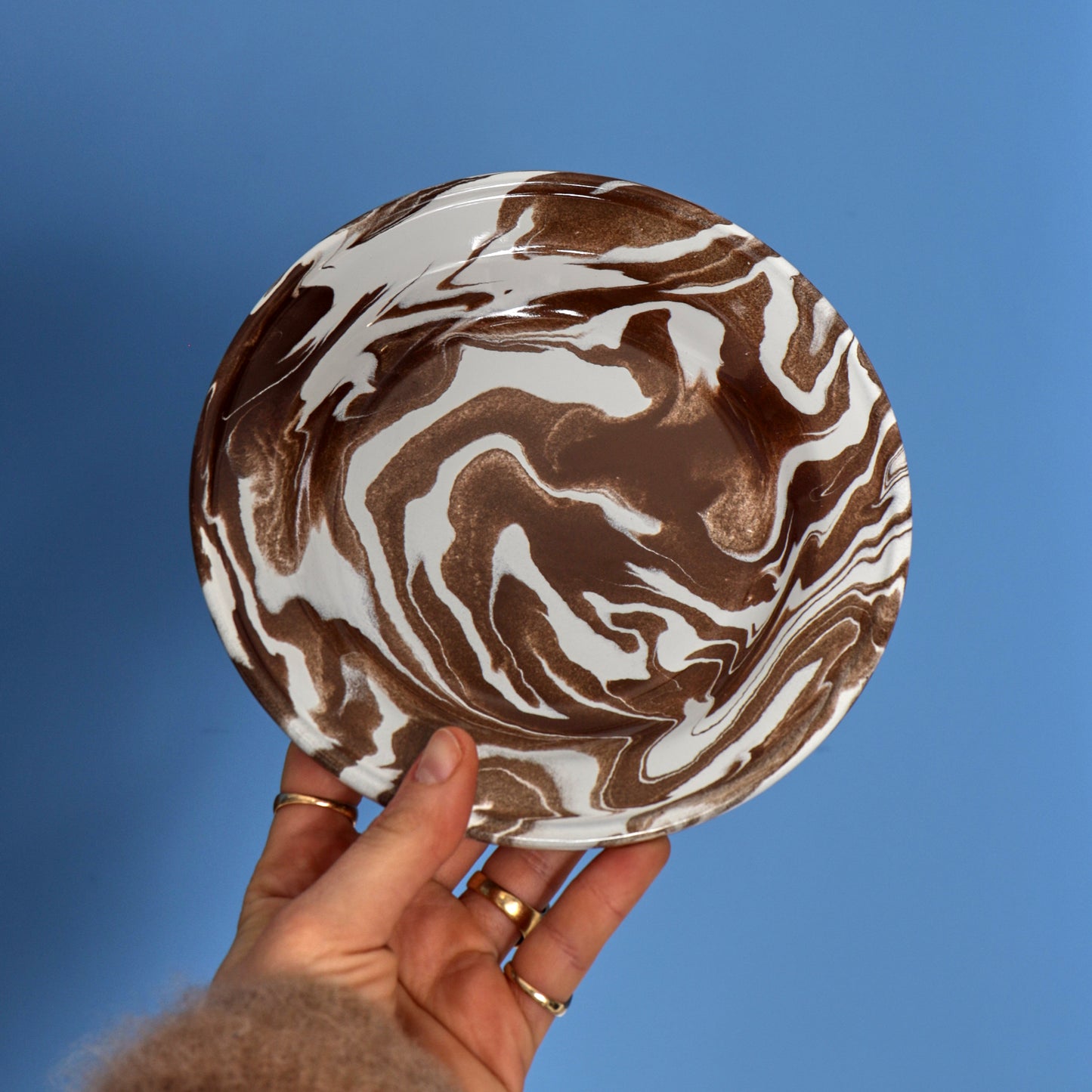 Hand Marbled 16 Piece  Enamelware Dinner Set - Brown
