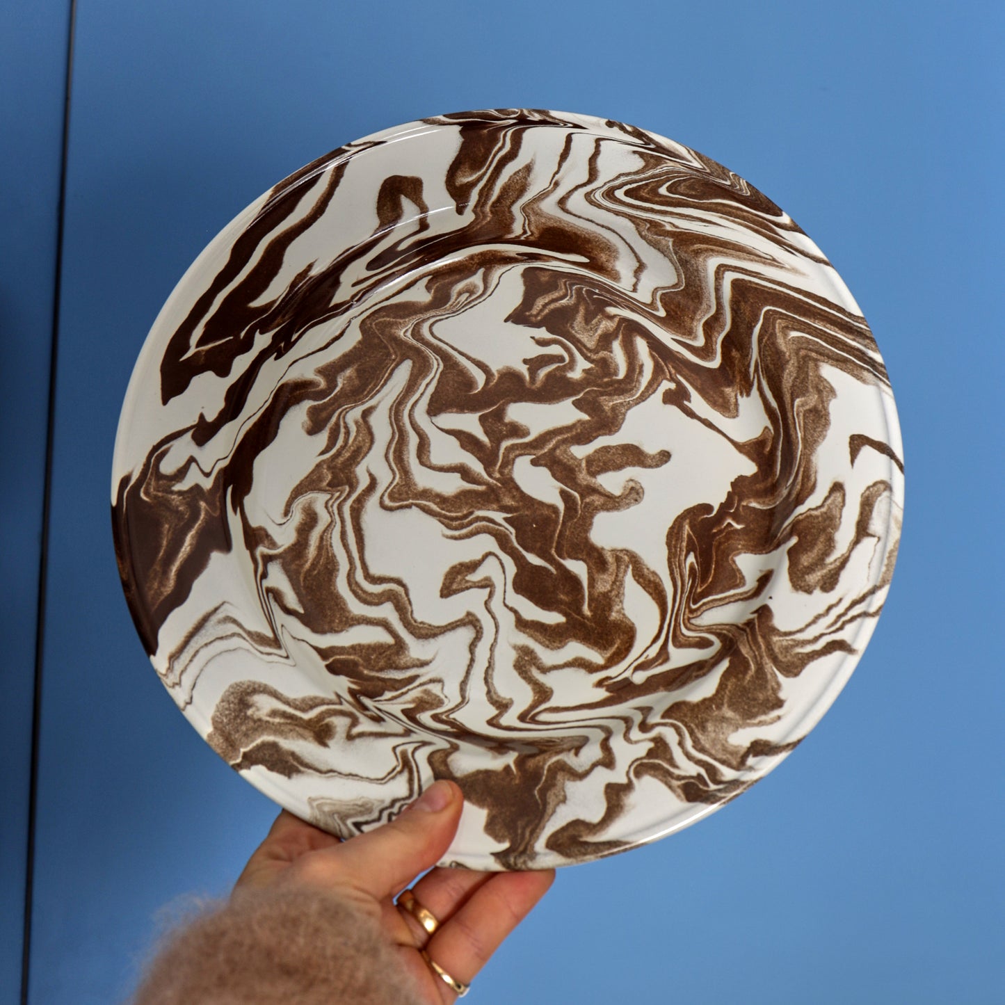 Hand Marbled 16 Piece  Enamelware Dinner Set - Brown