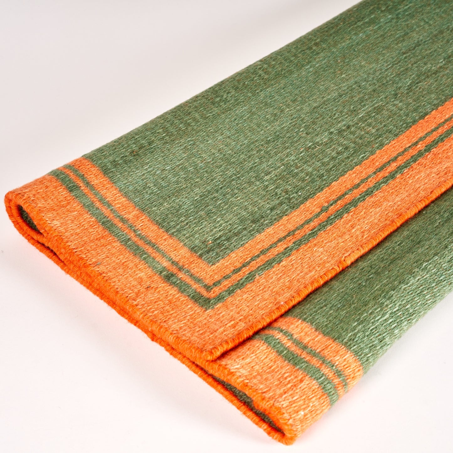 Green & Burnt Orange Borders Reversible Rug