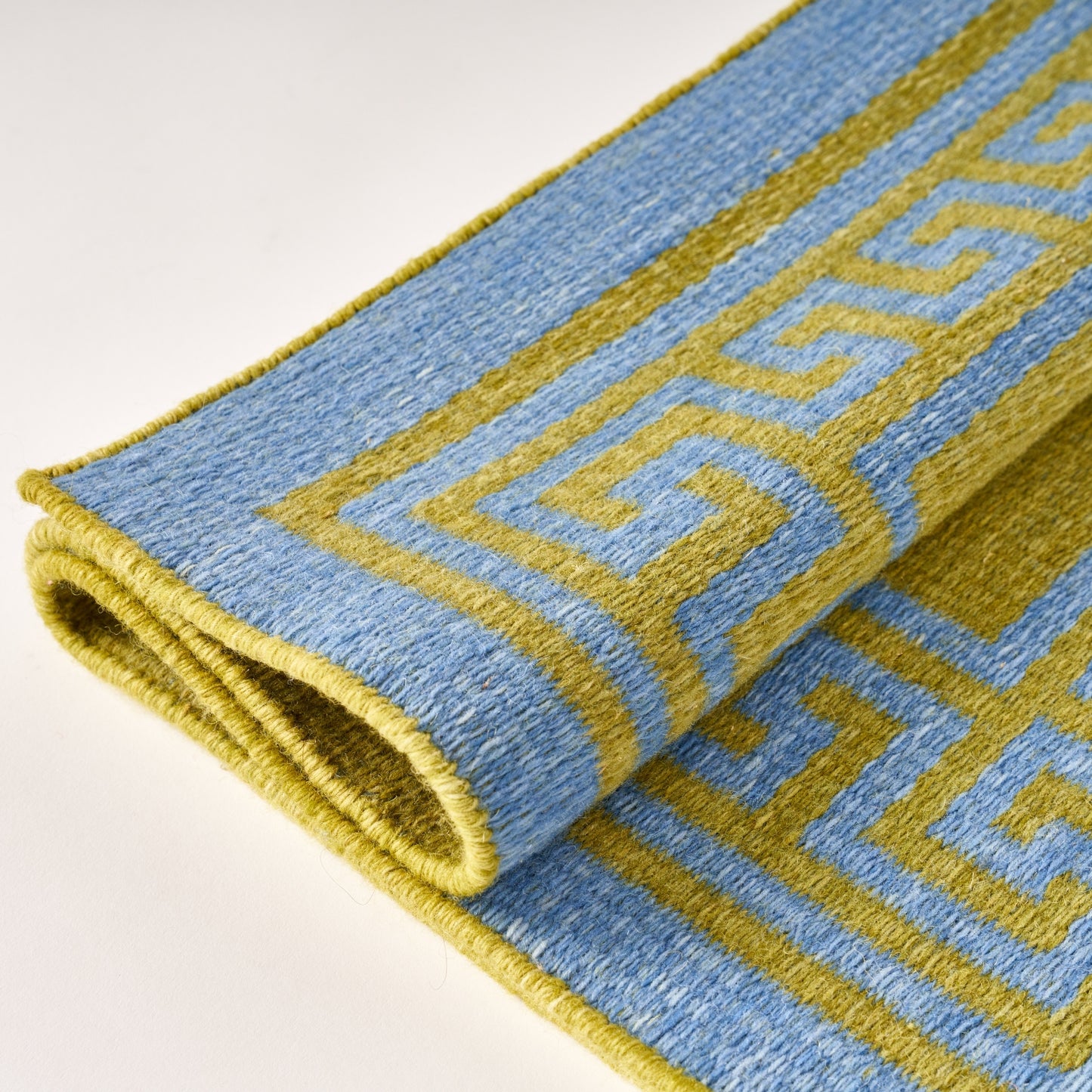 Blue & Green Greek Key Reversible Rug