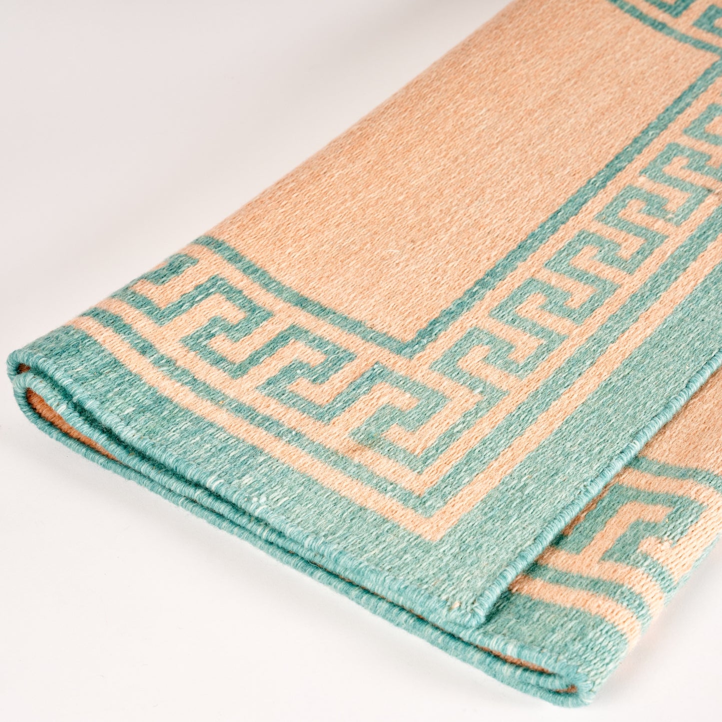 Pink & Green Greek Key Reversible Rug