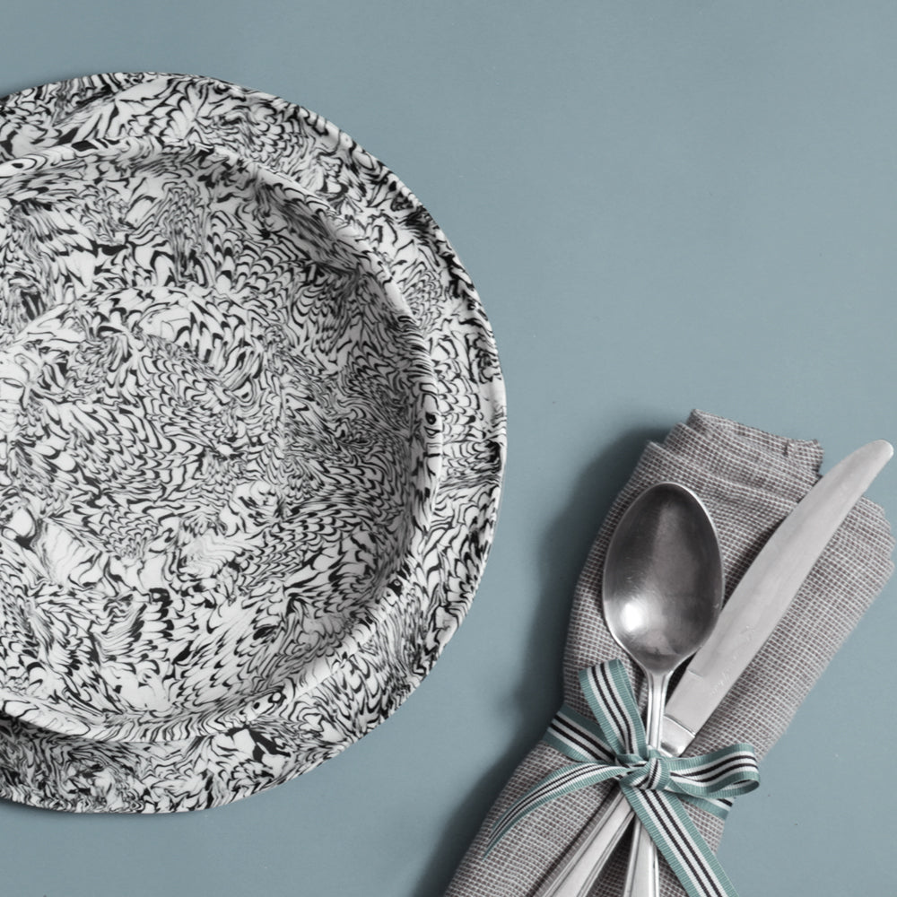 Black & Cream Swirl Earthenware- Dinner Plate - Irregular Edge